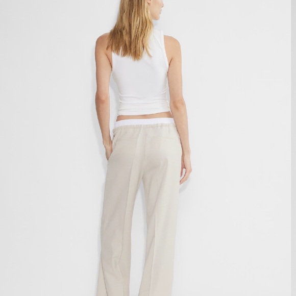 NWT!Aritzia Babaton Equity Pants Wide-leg 95%wool twill pants Size L Matte Pearl - Picture 6 of 8